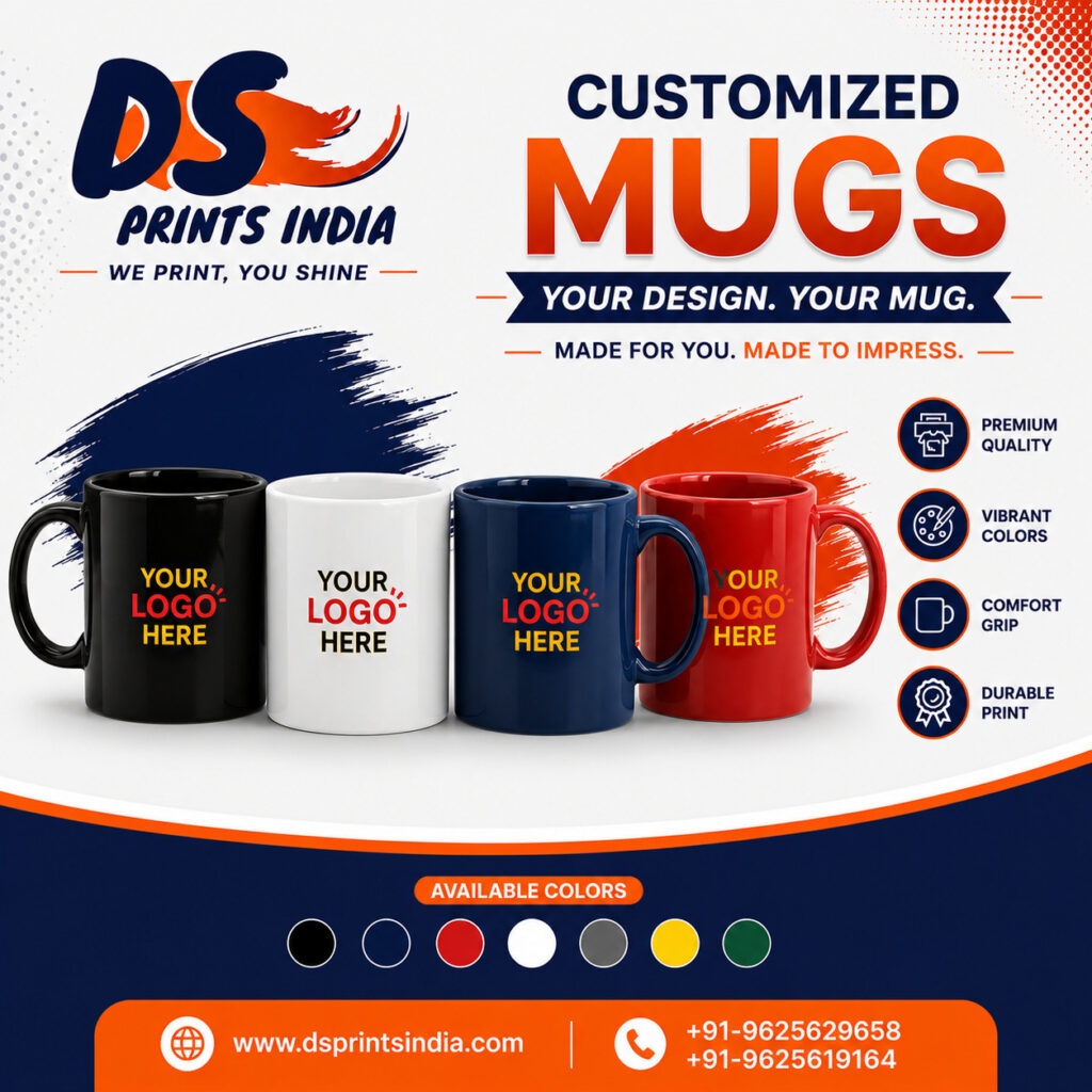 Custom printed mugs advertisement design