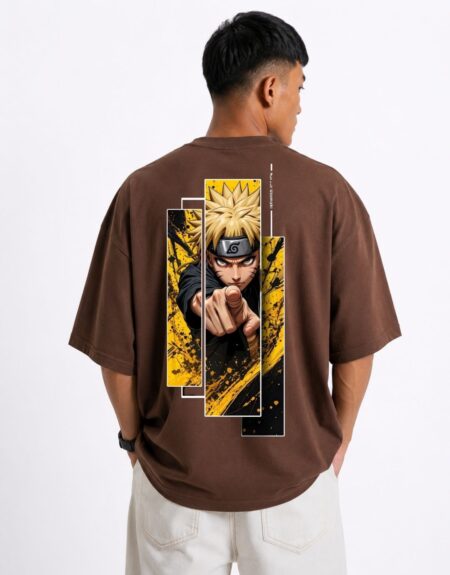Naruto Anime Brown Oversized T-Shirt for Men