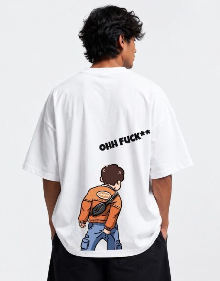 OH!! F* Cartoon Graphic Oversized T-Shirt – White
