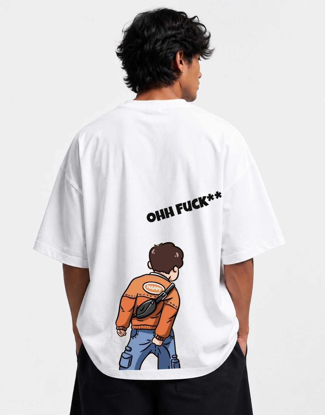 OH!! F* Cartoon Graphic Oversized T-Shirt – White