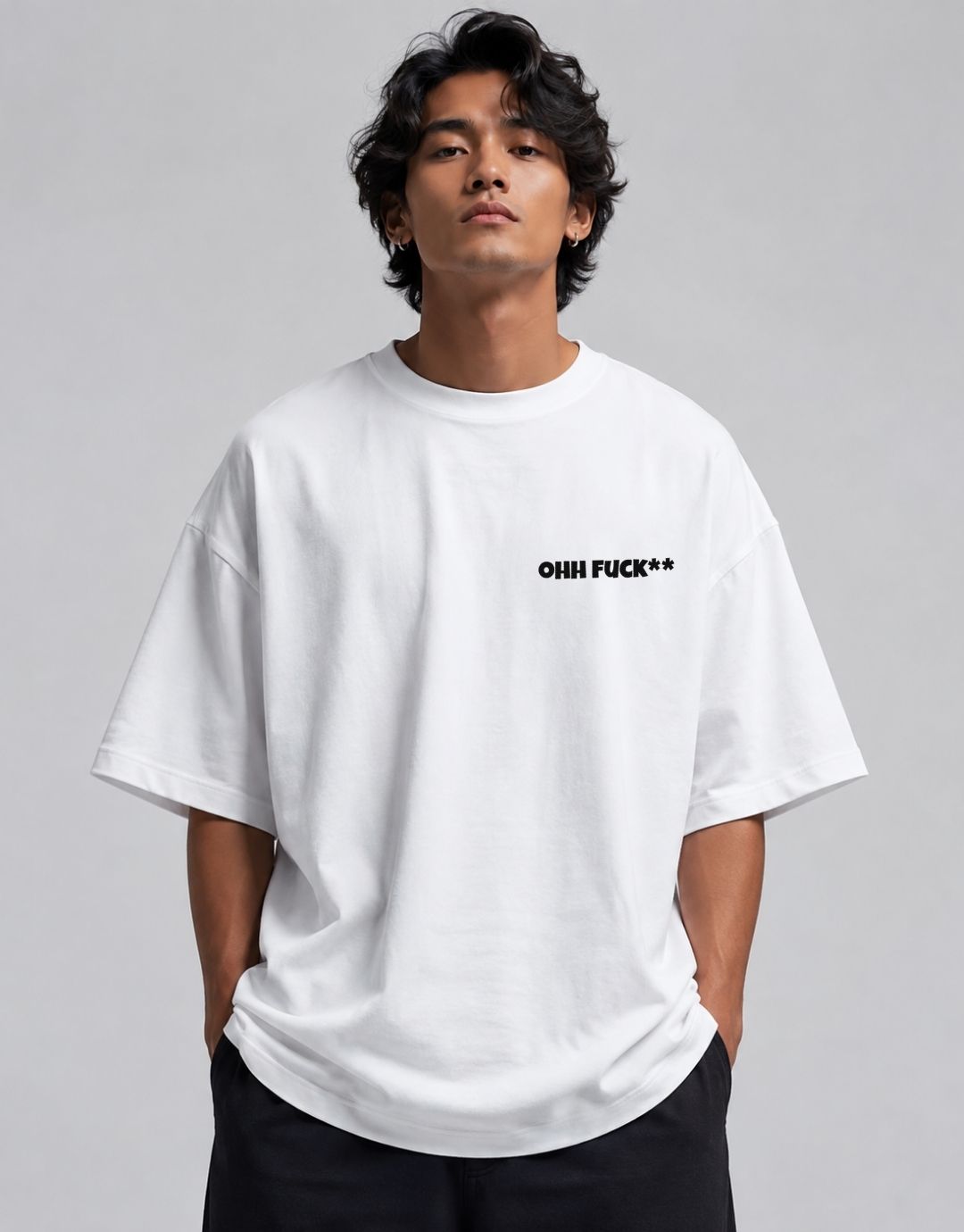 OH!! F* Cartoon Graphic Oversized T-Shirt – White - Image 2