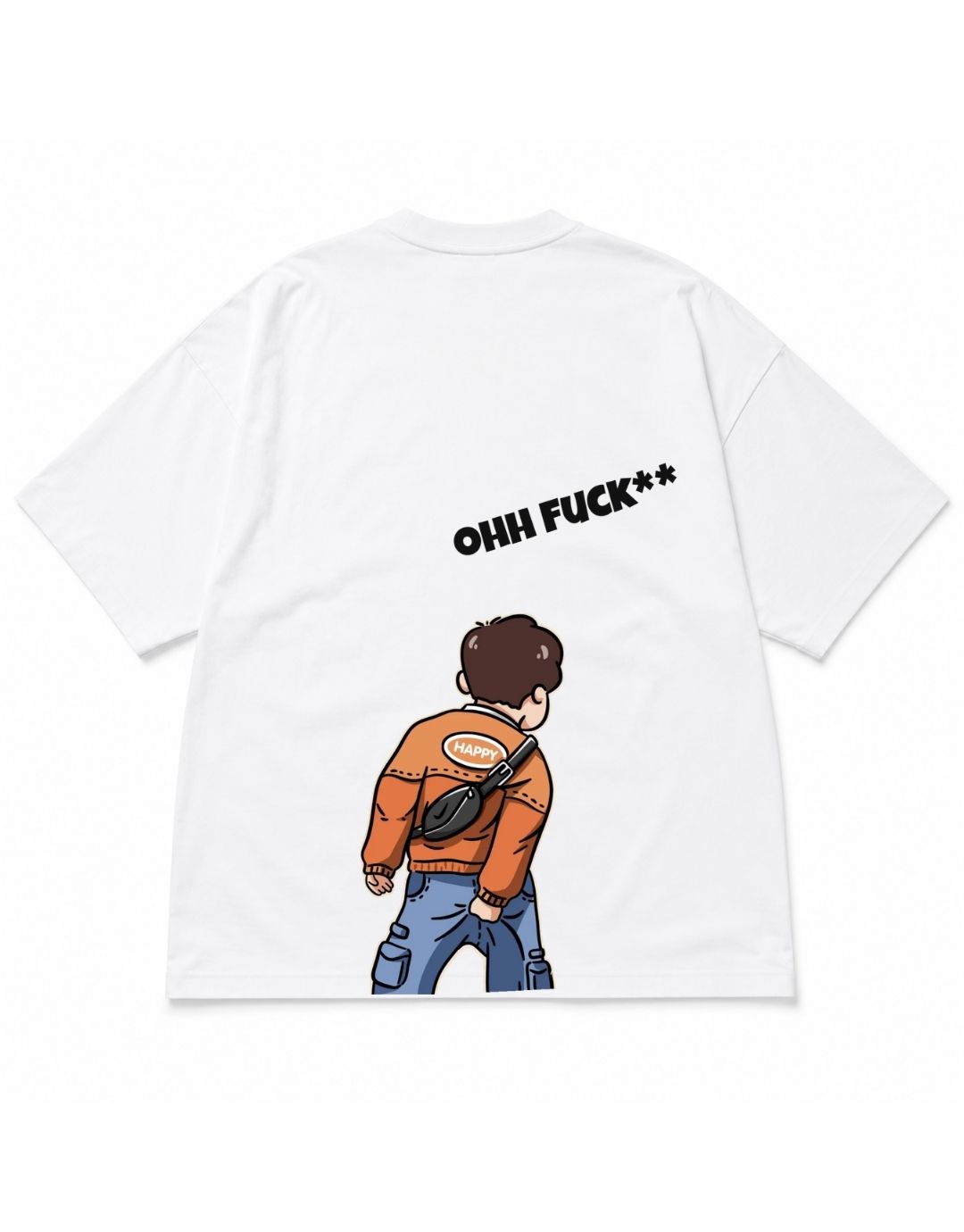 OH!! F* Cartoon Graphic Oversized T-Shirt – White - Image 4