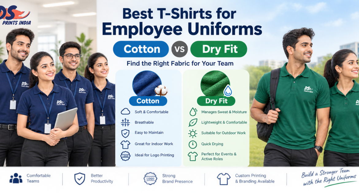 Cotton vs dry fit T-shirts for employee uniforms