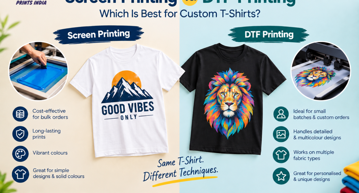 Screen Printing vs. DTF Printing comparison for custom T-shirts